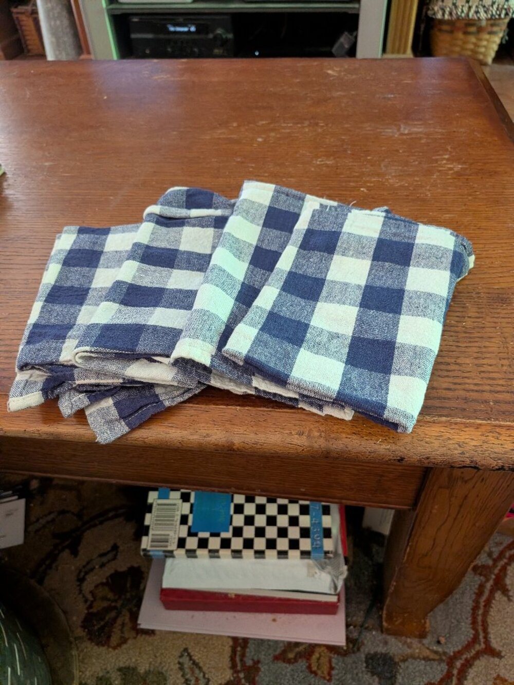 Set of 4 Cloth Napkins 100% Cotton Blue and White Plaid 8” Square